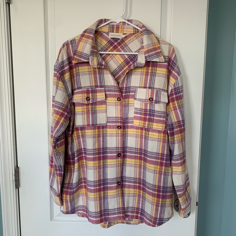 Springtime Plaid Button-Up Flannel Shirt